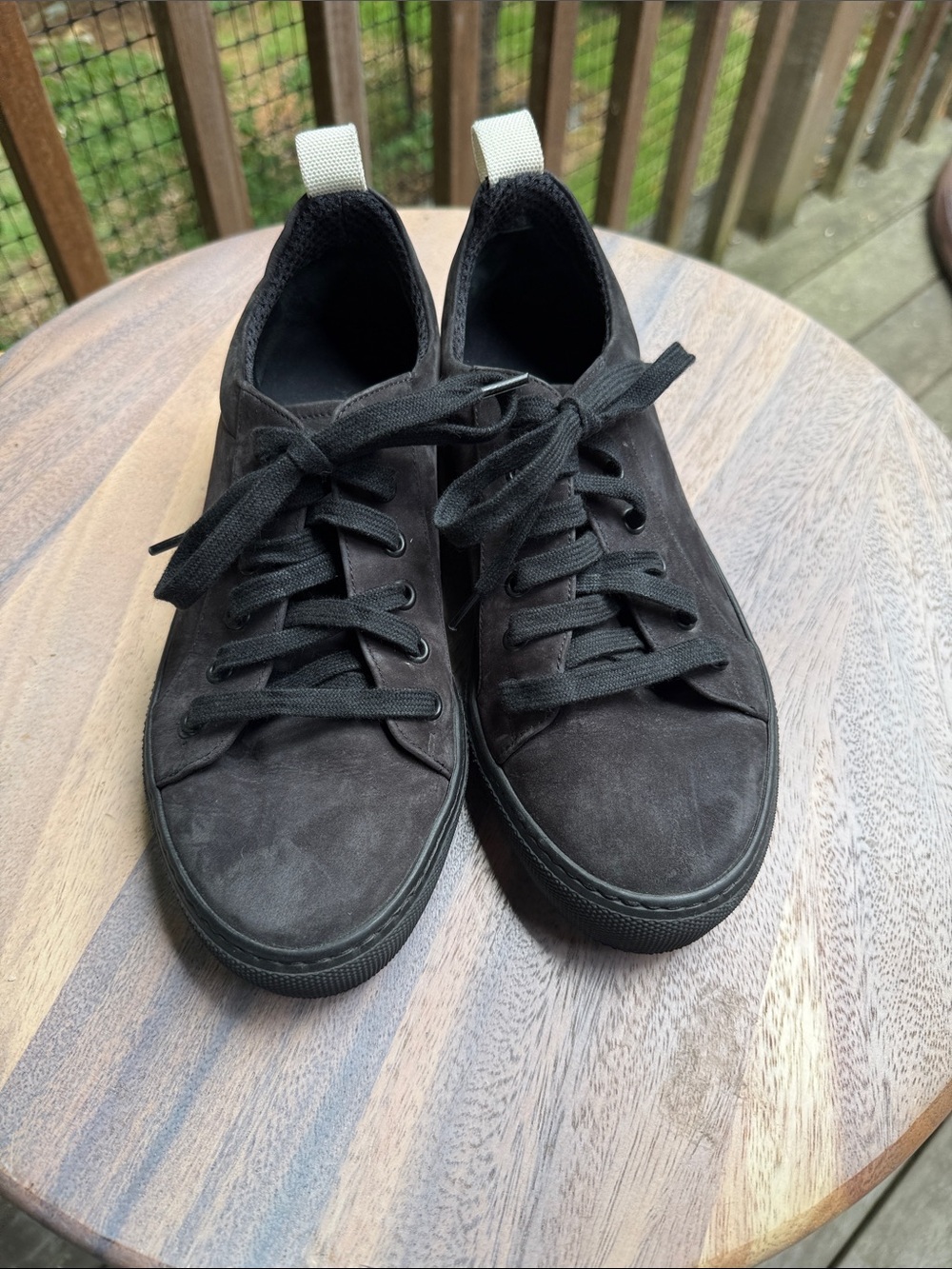 James Perse Black Suede Low-Top Sneakers with White Heel Tabs
